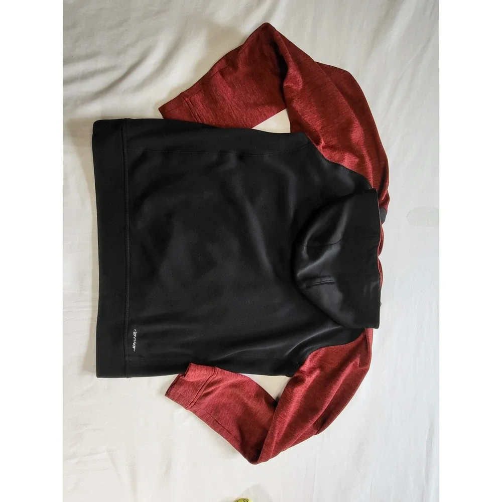 Adidas Climawarm Hoodie Mens Medium Black Red Pullover Sweatshirt Logo Raglan